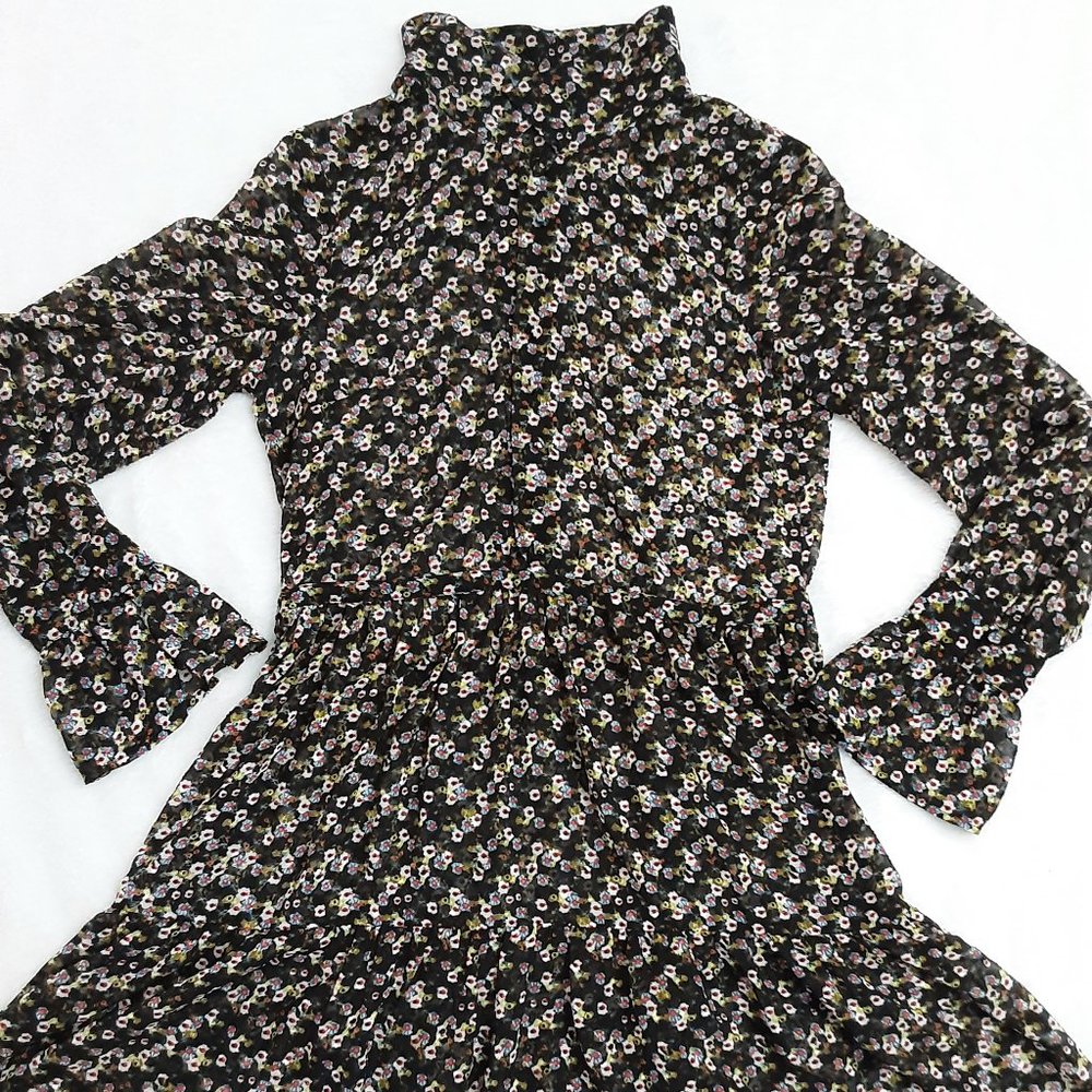 Sheer, Floral Top with Textured Polka Dots